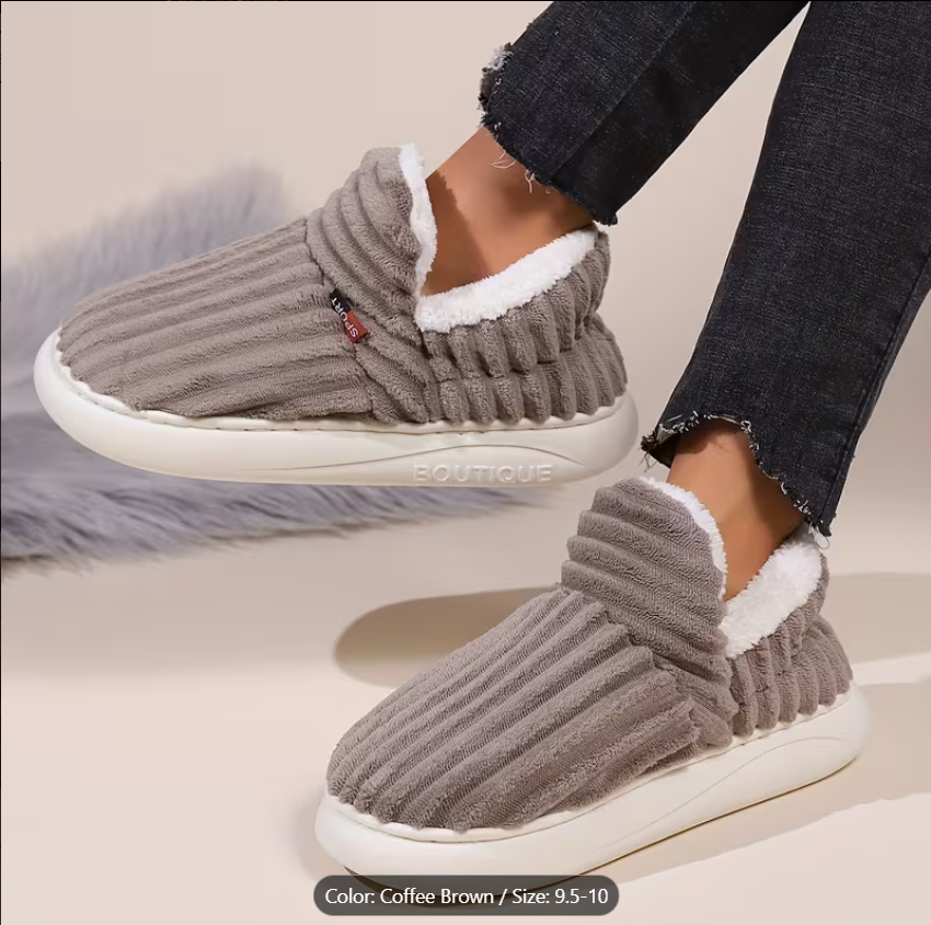 Corduroy Fleece-Lined Slipper Boots